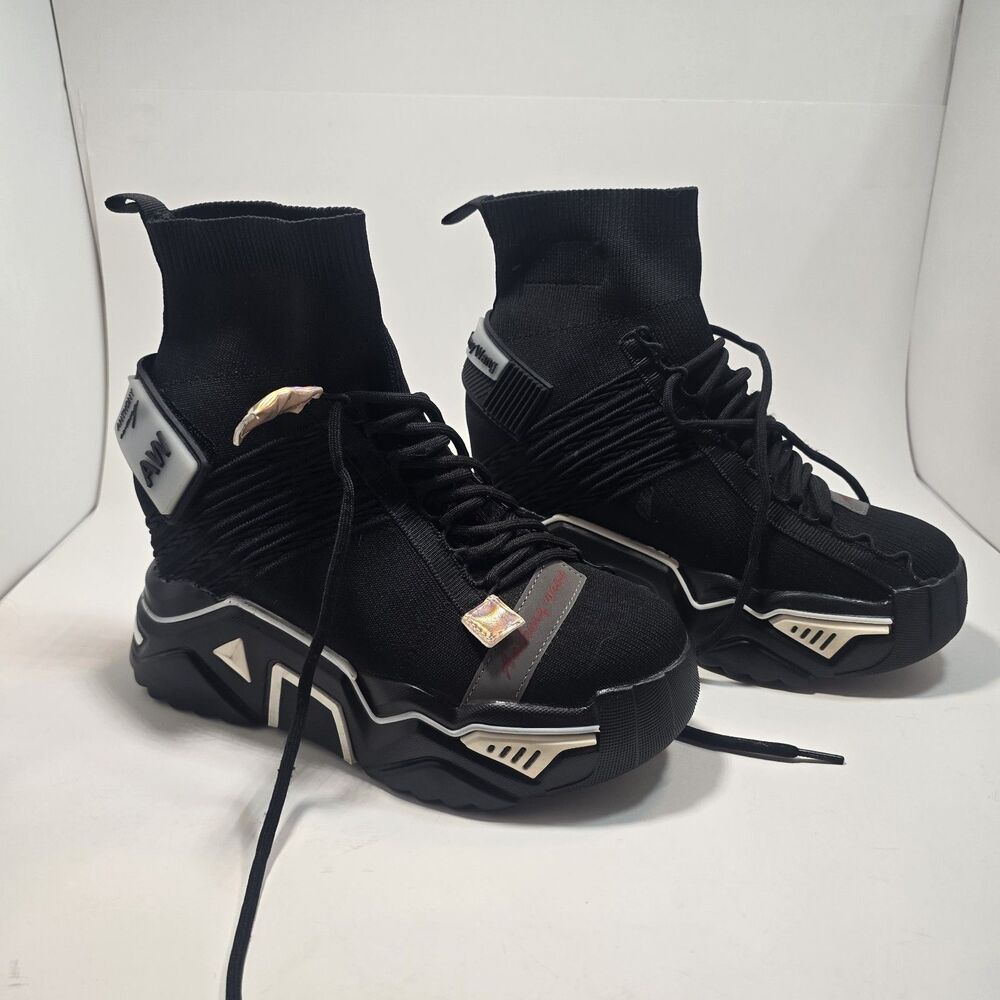 Anthony Wang Damson 08 Platform Sneakers Shoes Black White Women 10 Stretch Top